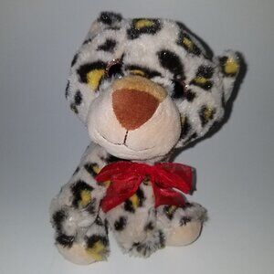 Hug Fun Jungle Leopard Plush Small 6" Stuffed Animal Toy Red Bow